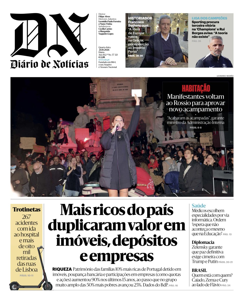 Prima-pagina-Diario de Noticias-edizione-di-oggi-20261021